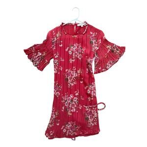 LOFT Women’s Petite Small SP Red Floral Cold Shoulder Ruffle Sleeve Dress